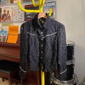 Lace Black Button Down Blouse